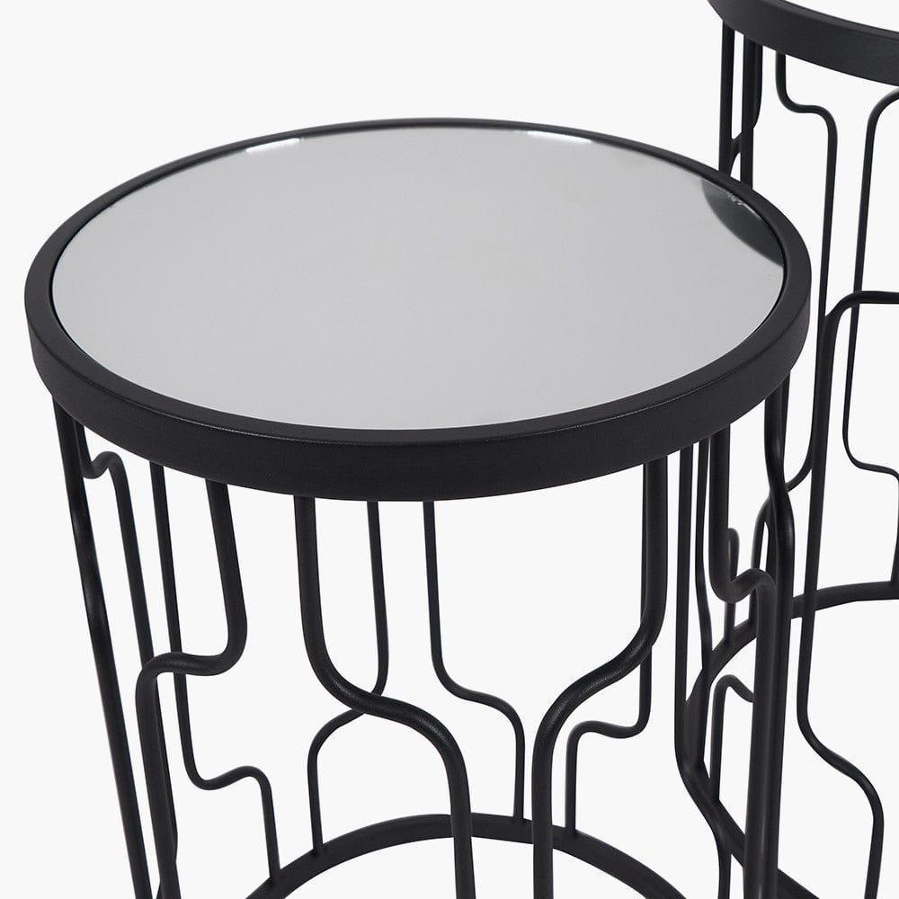 Caprisse S/2 Mirrored Glass and Graphite Metal Side Tables.