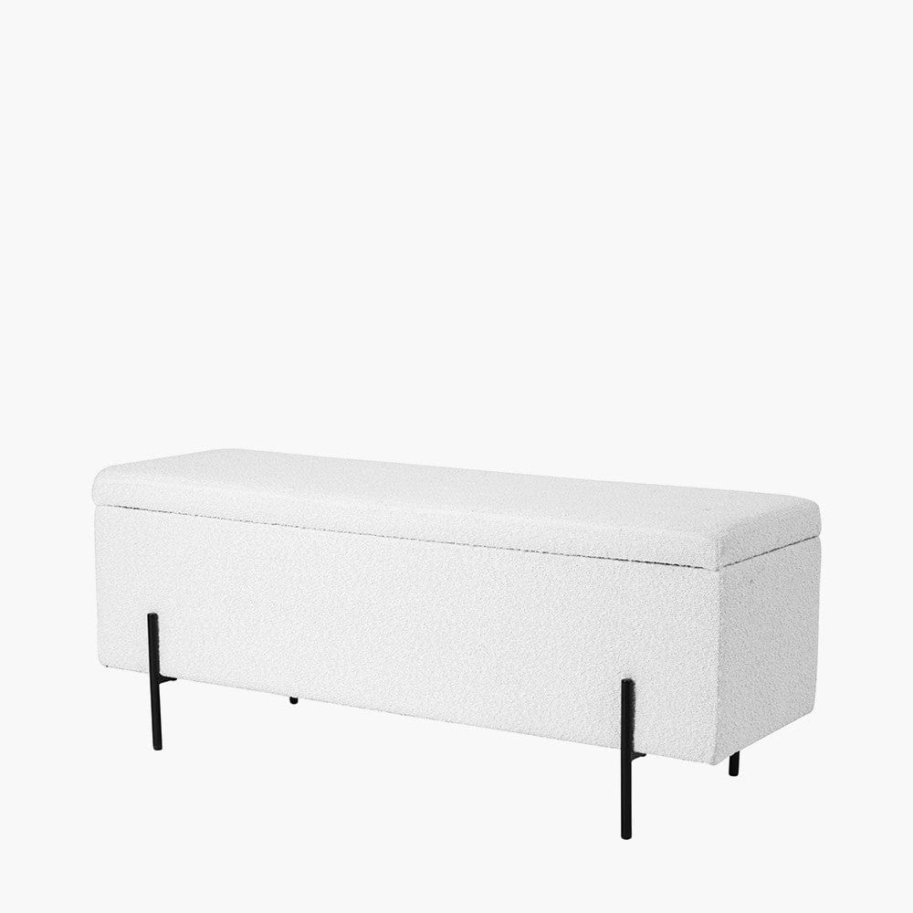 Catania Bouclé Fabric Storage Bench With Black Legs.