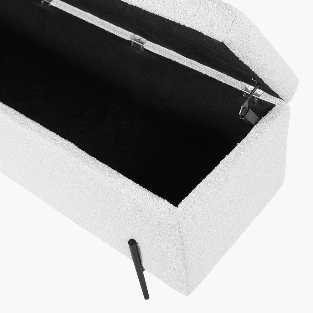 Catania Bouclé Fabric Storage Bench With Black Legs.