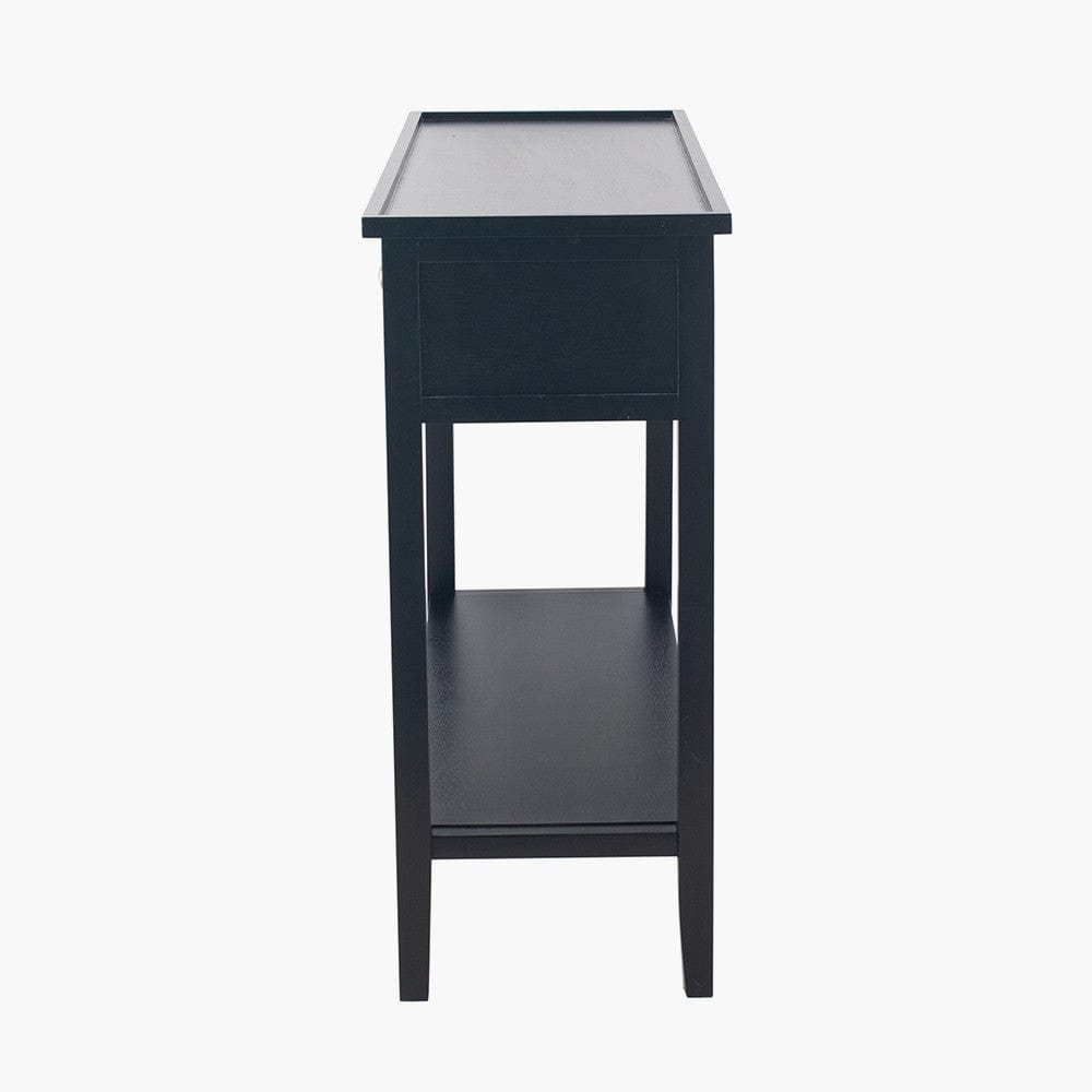 Chelmsford Satin Black Pine Wood 2 Drawer Console Table K/D.