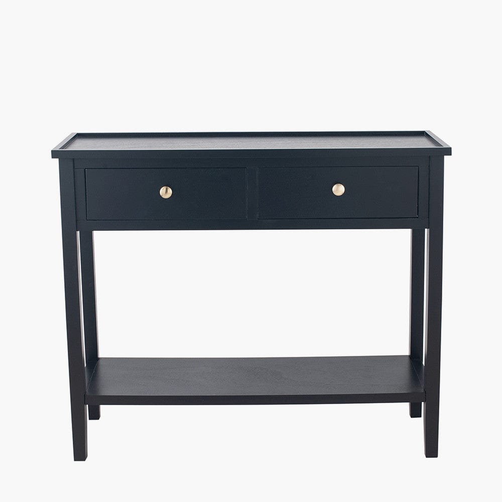 Chelmsford Satin Black Pine Wood 2 Drawer Console Table K/D.