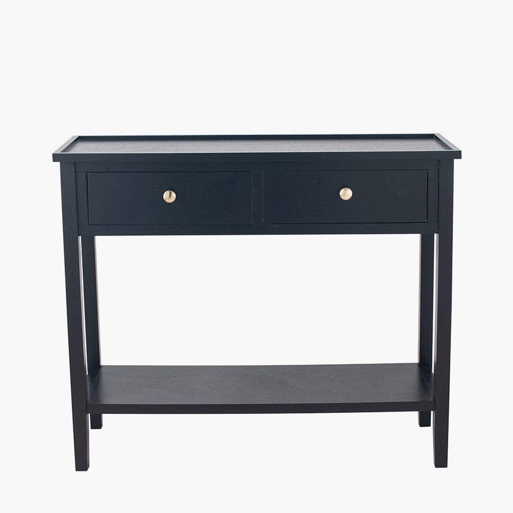 Pacific Lifestyle Living Chelmsford Satin Black Pine Wood 2 Drawer Console Table K/D House of Isabella UK