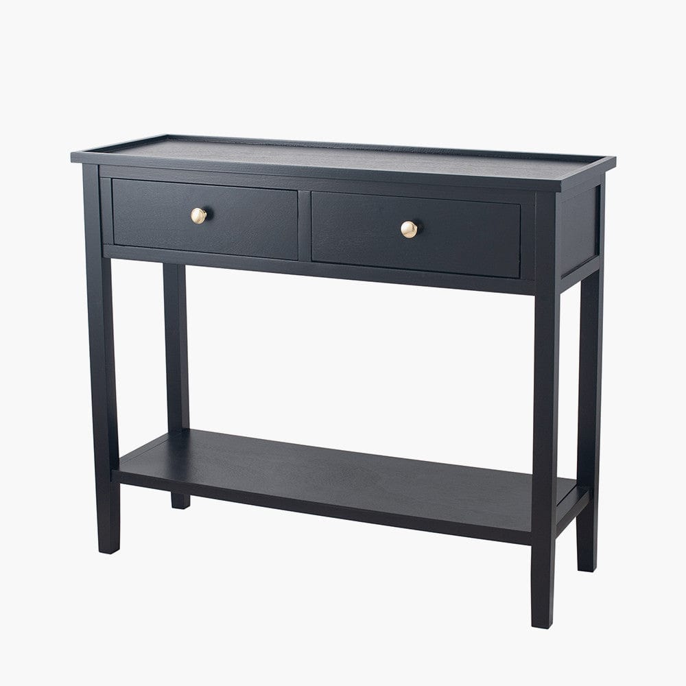 Pacific Lifestyle Living Chelmsford Satin Black Pine Wood 2 Drawer Console Table K/D House of Isabella UK