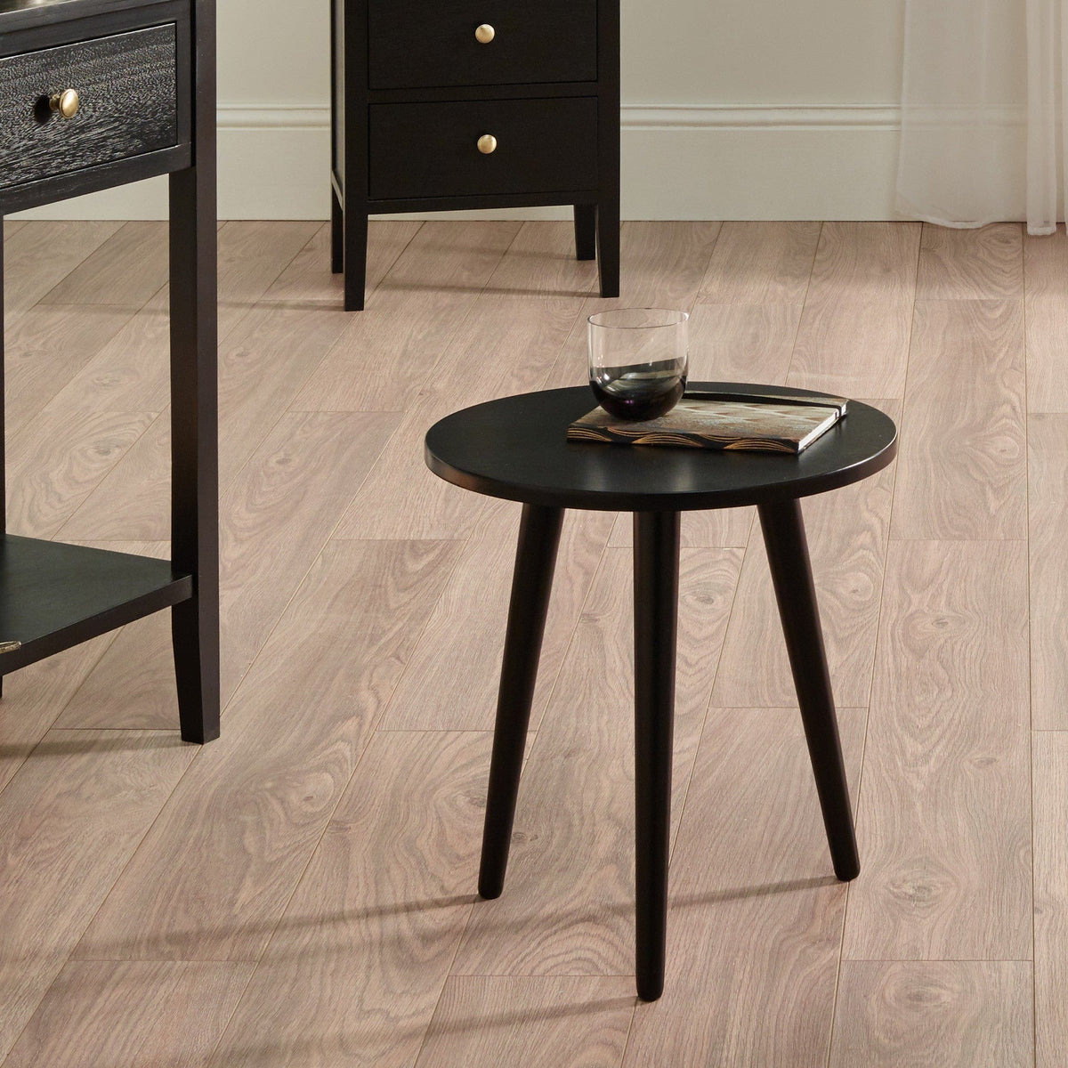 Chelmsford Satin Black Pine Wood Round Side Table K/D.