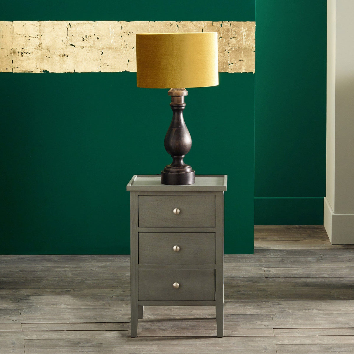 Chelmsford Vendee Grey Pine Wood 3 Drawer Bedside Unit.