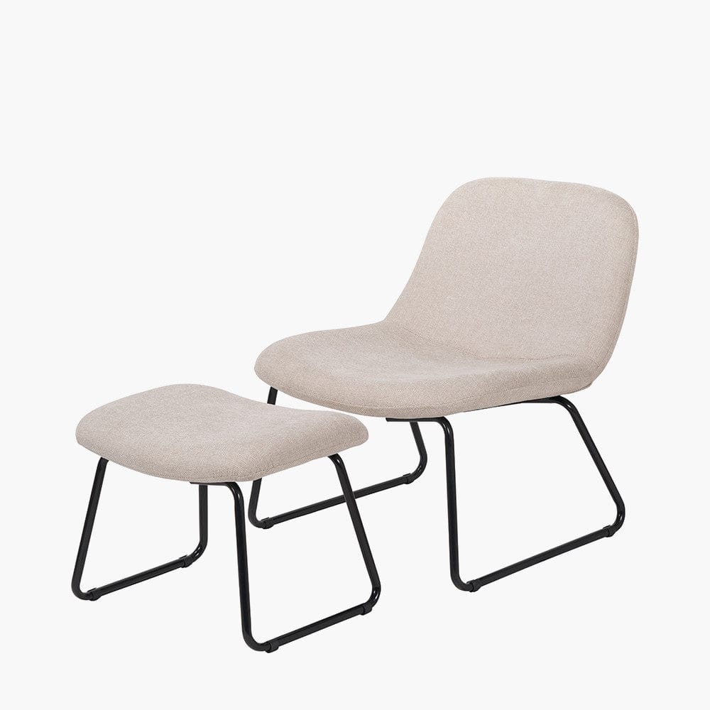 Chiara Natural Chenille and Black Metal Lounging Chair and Footstool.