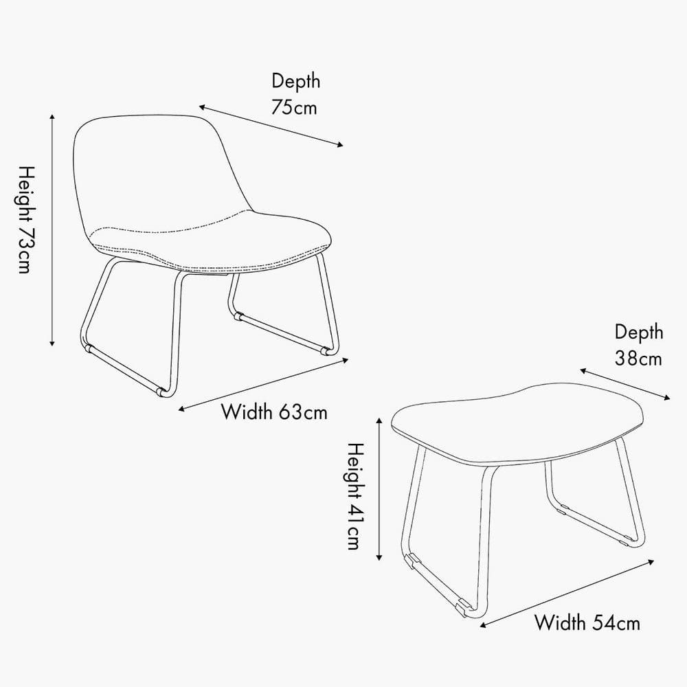 Chiara Natural Chenille and Black Metal Lounging Chair and Footstool.