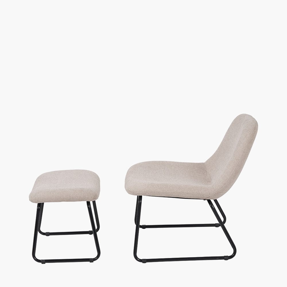 Chiara Natural Chenille and Black Metal Lounging Chair and Footstool.