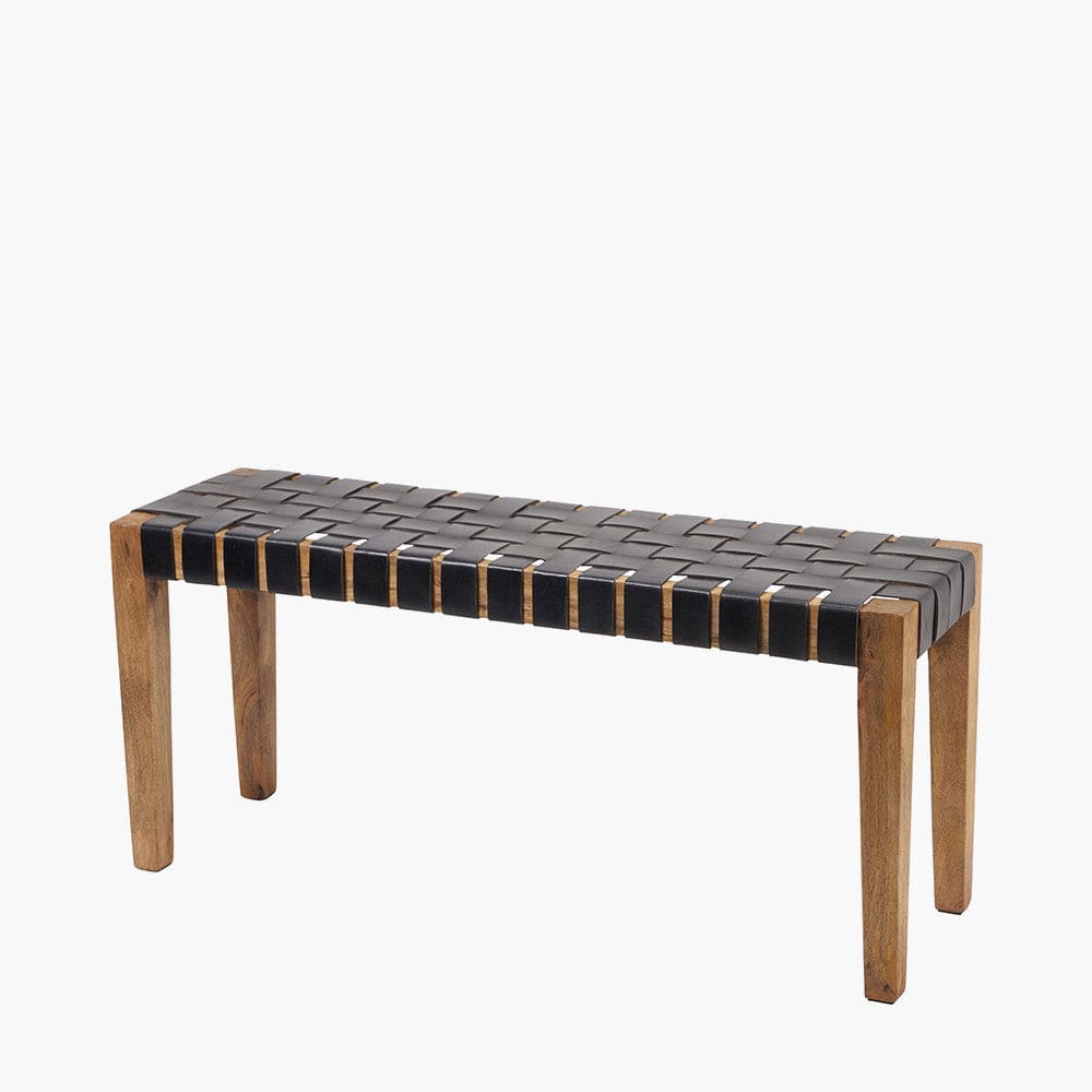 Pacific Lifestyle Living Claudio S/3 Black Leather and Mango Wood Bench and Stools House of Isabella UK