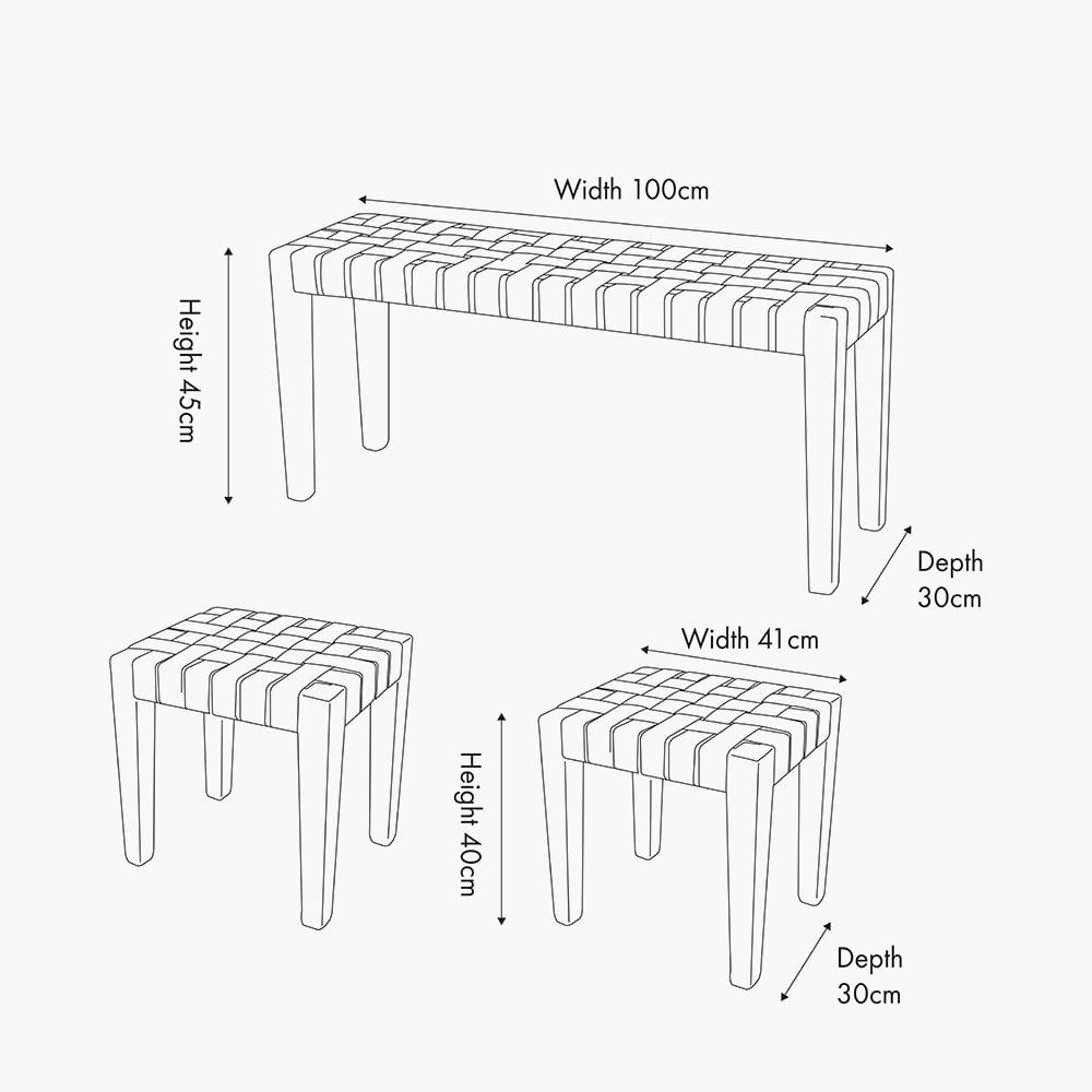 Pacific Lifestyle Living Claudio S/3 Black Leather and Mango Wood Bench and Stools House of Isabella UK