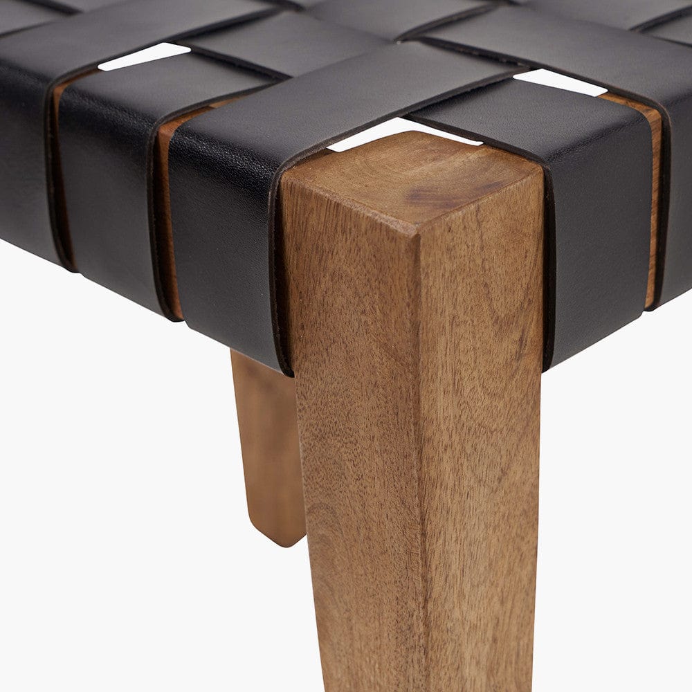 Claudio S/3 Black Leather and Mango Wood Bench and Stools.
