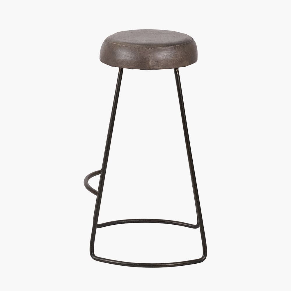 Cosimo Peppercorn Leather and Bronze Metal Bar Stool.