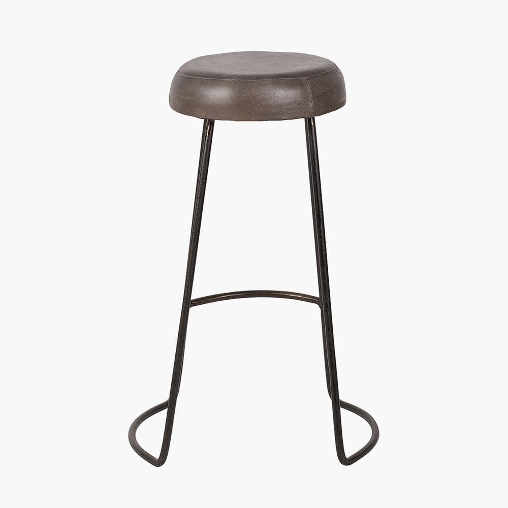 Cosimo Peppercorn Leather and Bronze Metal Bar Stool.