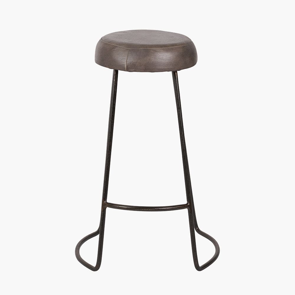 Cosimo Peppercorn Leather and Bronze Metal Bar Stool.