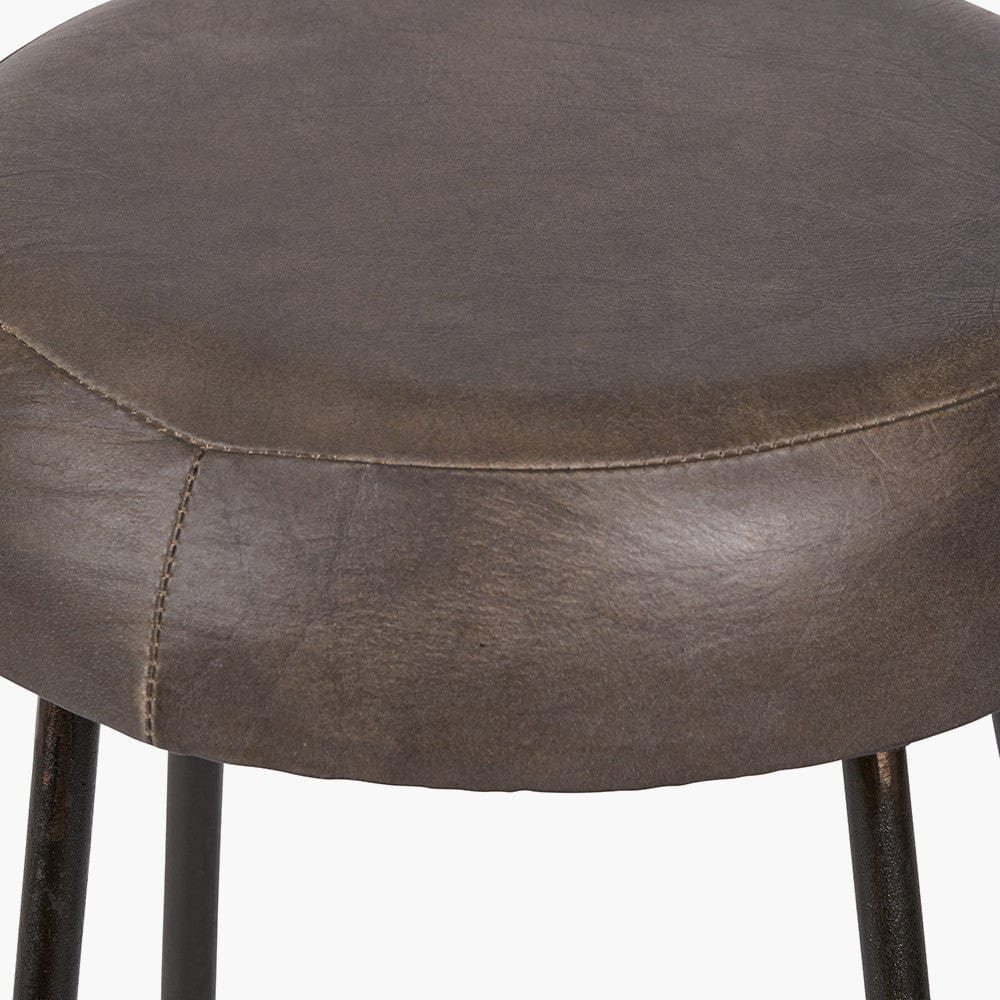 Cosimo Peppercorn Leather and Bronze Metal Bar Stool.