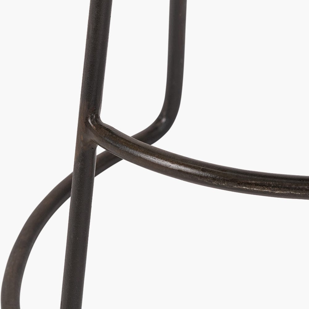 Cosimo Peppercorn Leather and Bronze Metal Bar Stool.