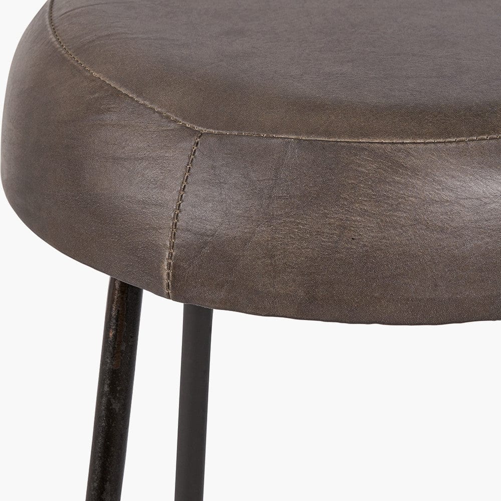Cosimo Peppercorn Leather and Bronze Metal Bar Stool.
