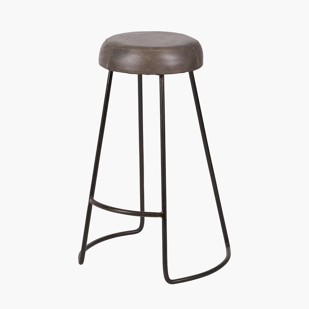 Cosimo Peppercorn Leather and Bronze Metal Bar Stool.