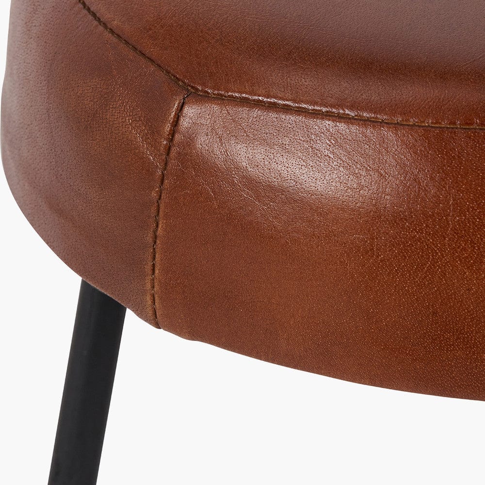 Cosimo Vintage Brown Leather and Black Metal Bar Stool.