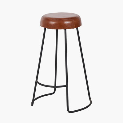 Pacific Lifestyle Living Cosimo Vintage Brown Leather and Black Metal Bar Stool House of Isabella UK