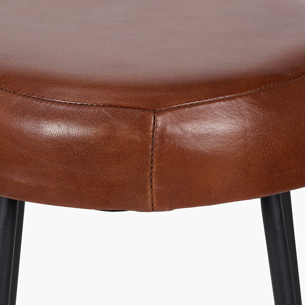 Cosimo Vintage Brown Leather and Black Metal Bar Stool.