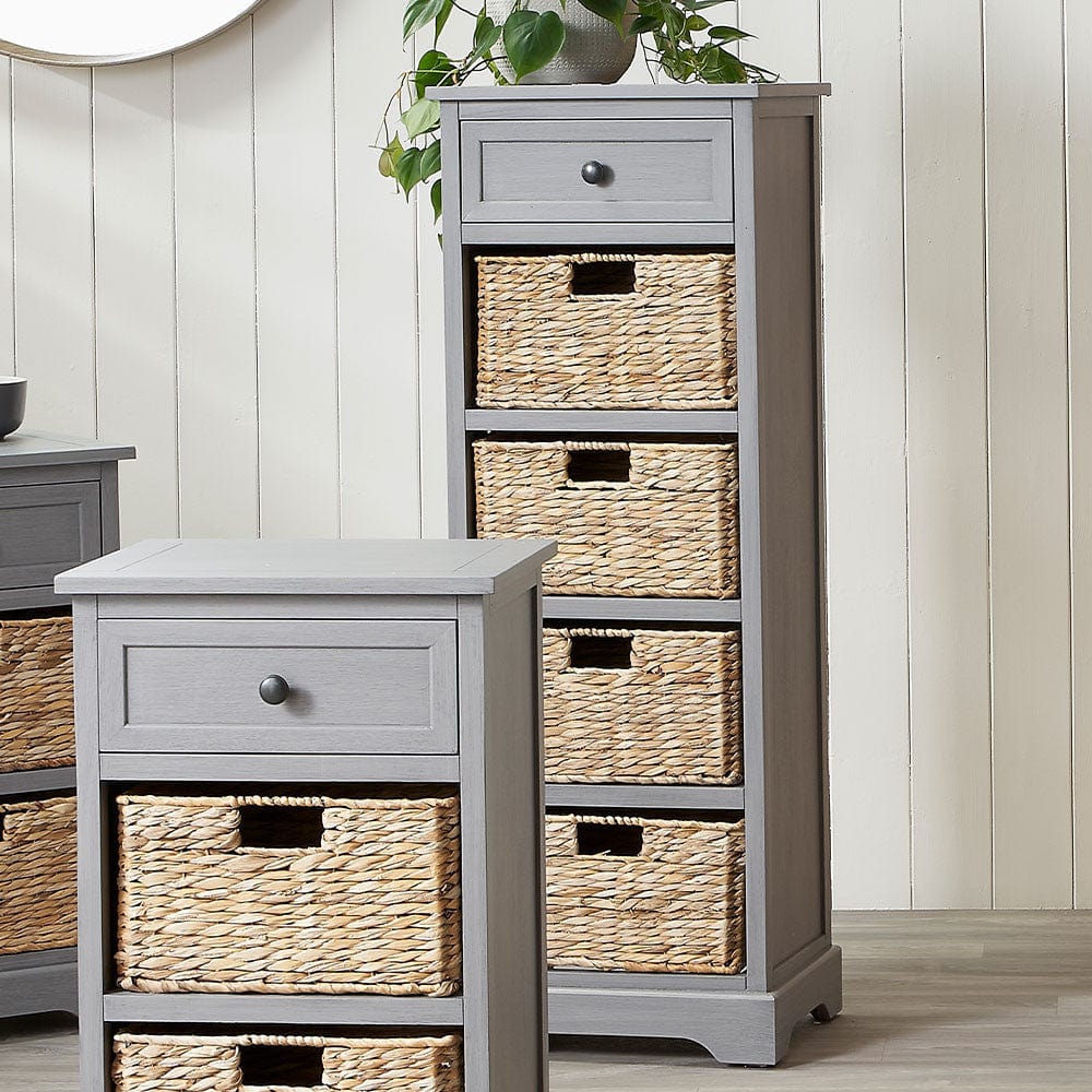 Pacific Lifestyle Living Devonshire Grey Wood 1 Drawer 4 Basket Tall Unit House of Isabella UK