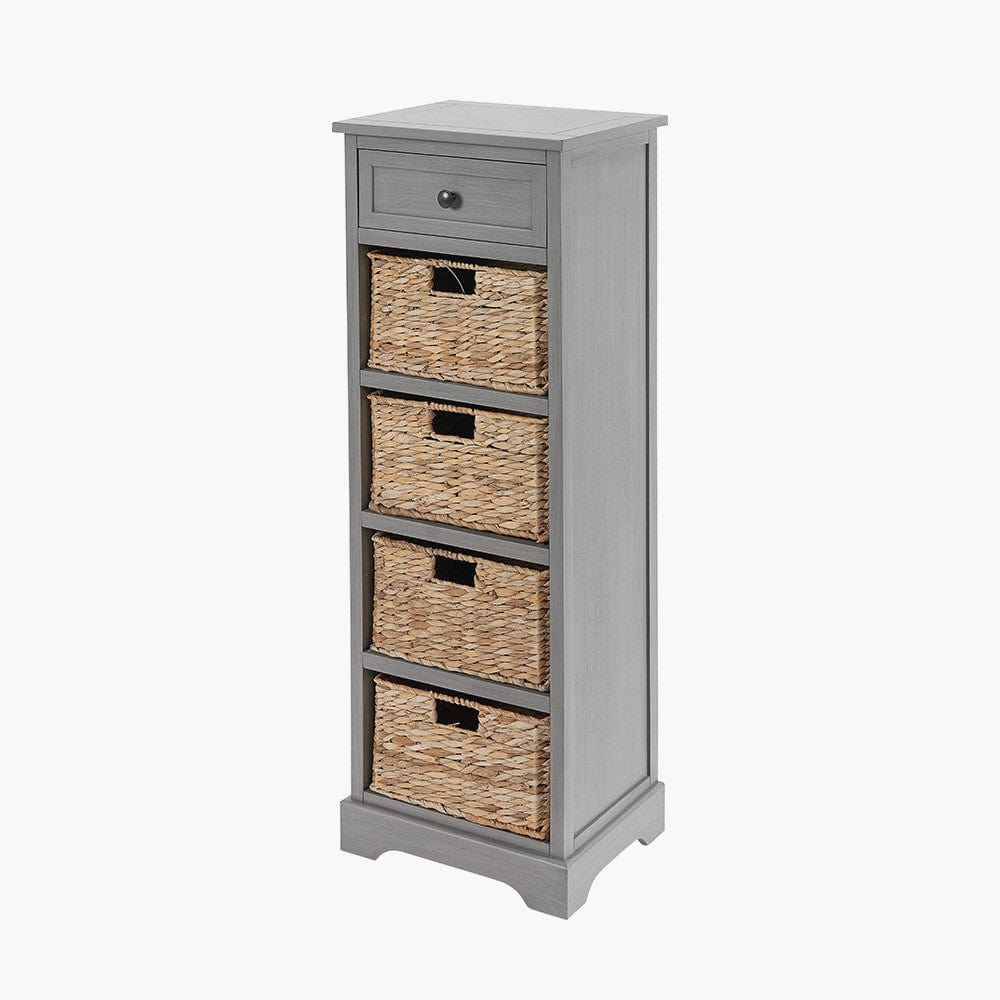 Devonshire Grey Wood 1 Drawer 4 Basket Tall Unit.