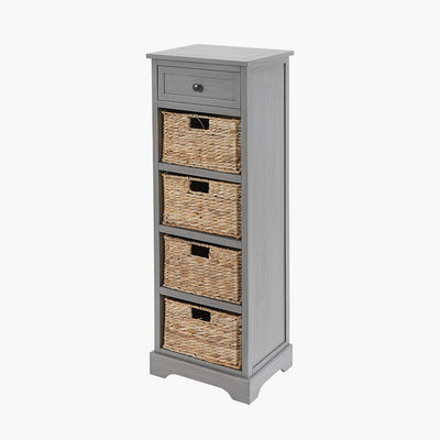 Pacific Lifestyle Living Devonshire Grey Wood 1 Drawer 4 Basket Tall Unit House of Isabella UK