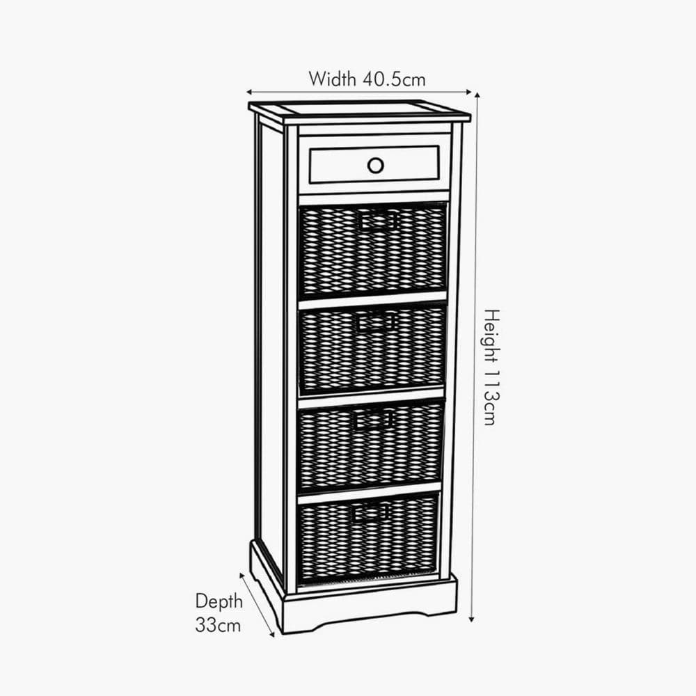 Devonshire Grey Wood 1 Drawer 4 Basket Tall Unit.