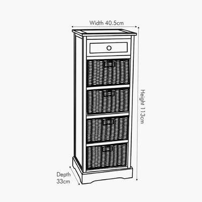 Pacific Lifestyle Living Devonshire Grey Wood 1 Drawer 4 Basket Tall Unit House of Isabella UK