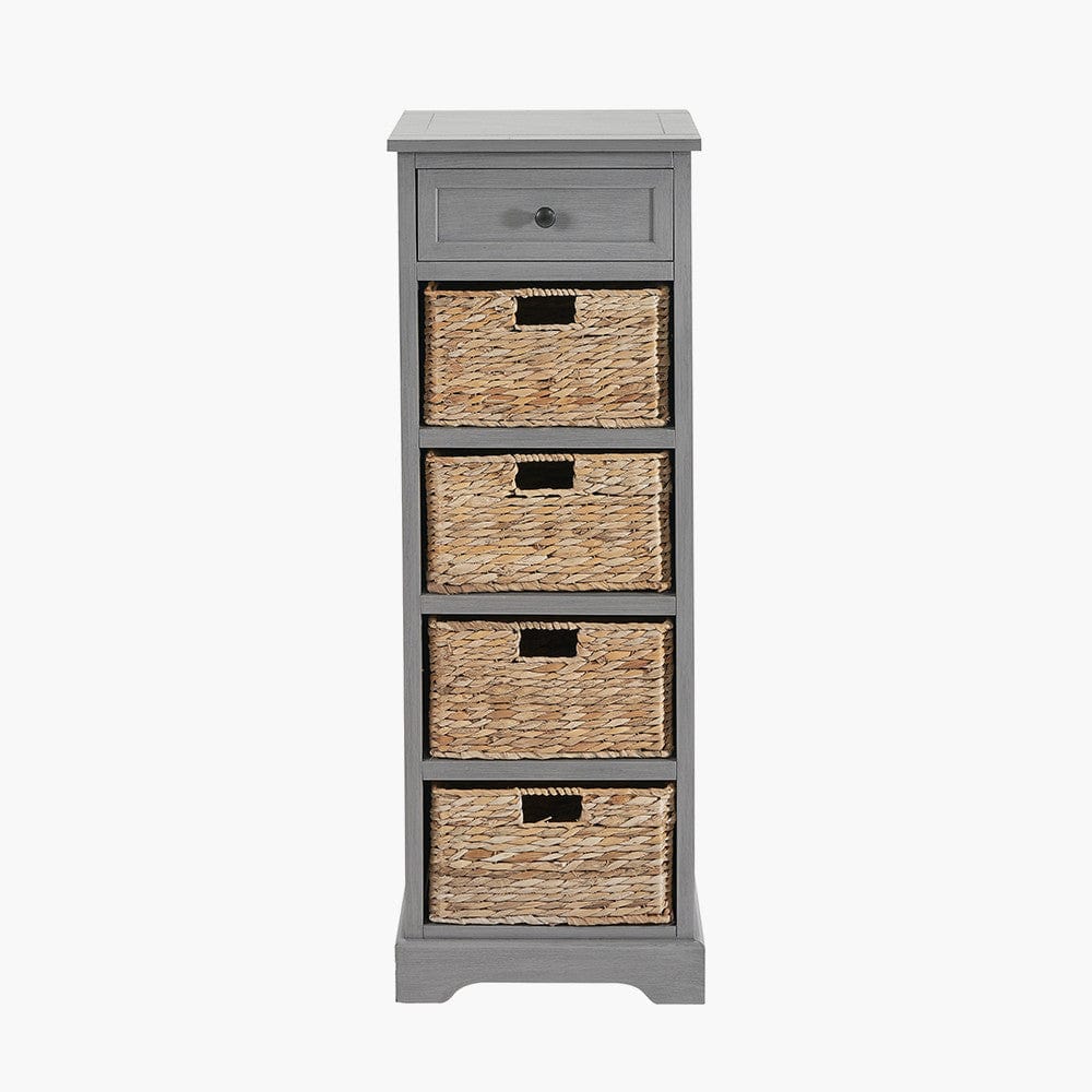 Pacific Lifestyle Living Devonshire Grey Wood 1 Drawer 4 Basket Tall Unit House of Isabella UK