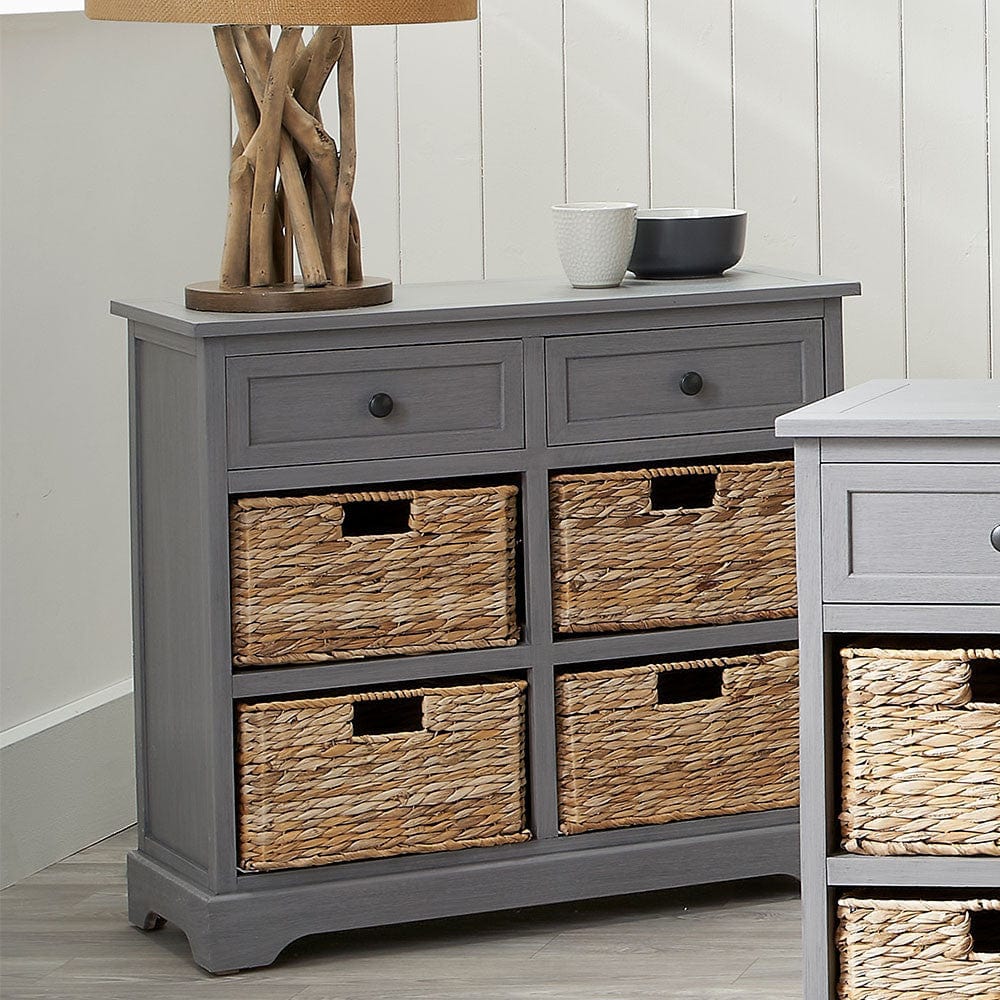 Pacific Lifestyle Living Devonshire Grey Wood 2 Drawer 4 Basket Unit House of Isabella UK