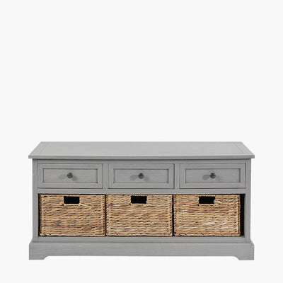 Pacific Lifestyle Living Devonshire Grey Wood 3 Drawer 3 Basket Unit House of Isabella UK