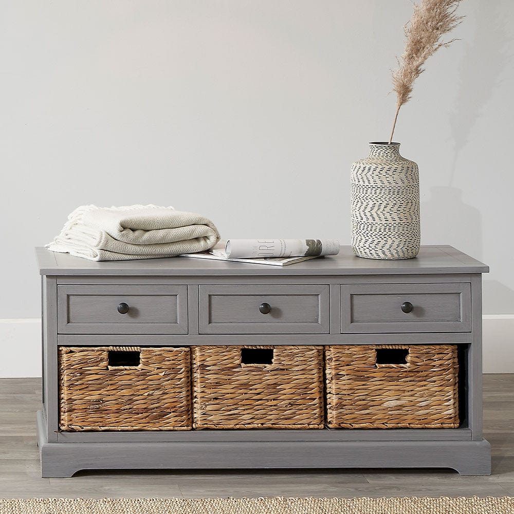 Pacific Lifestyle Living Devonshire Grey Wood 3 Drawer 3 Basket Unit House of Isabella UK