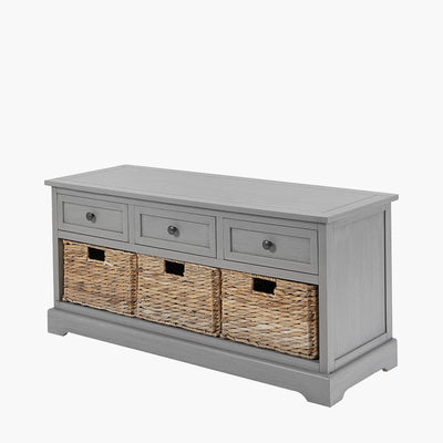 Pacific Lifestyle Living Devonshire Grey Wood 3 Drawer 3 Basket Unit House of Isabella UK