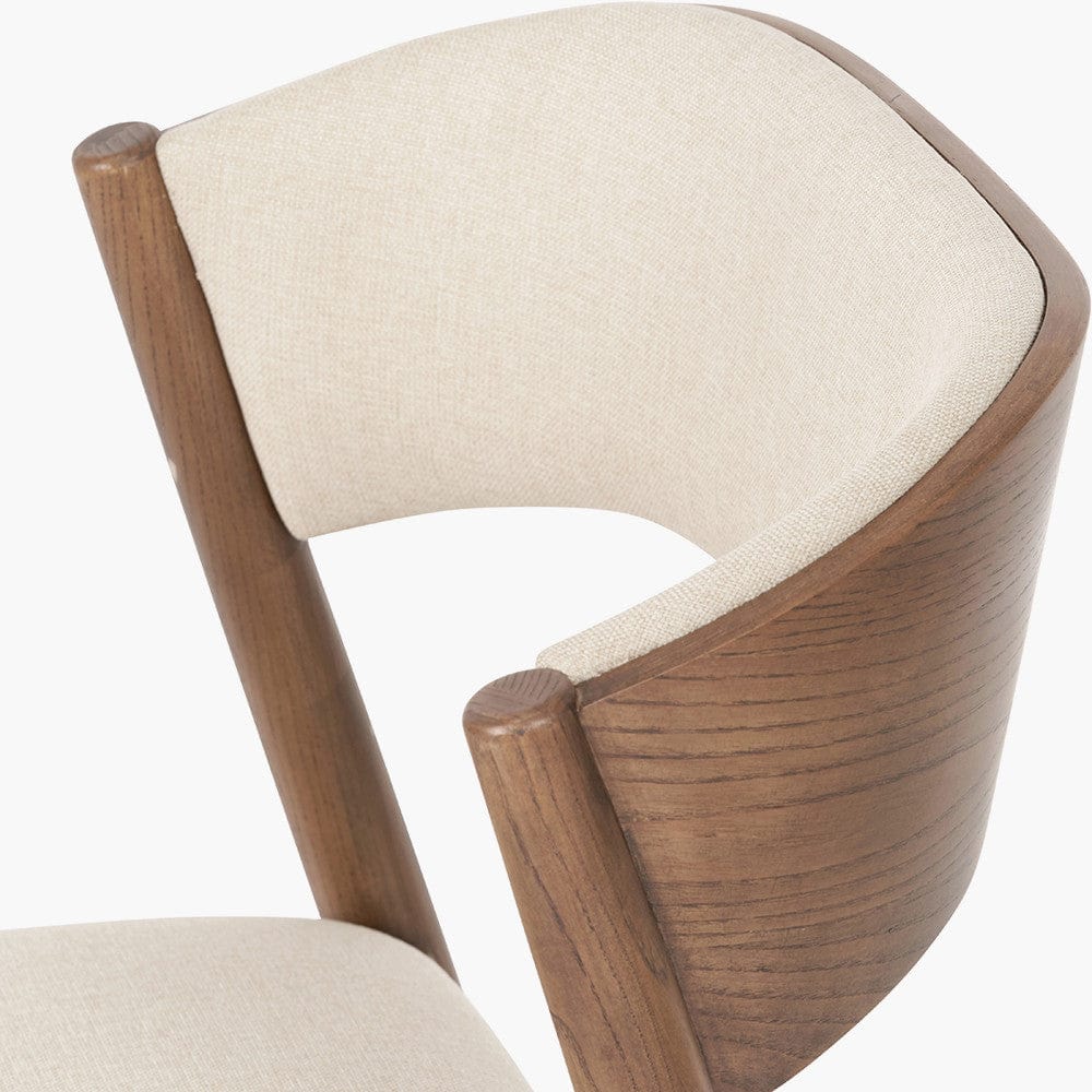 Elias Natural Linen and Dark Ash Wood Curved Back Dining Chair.