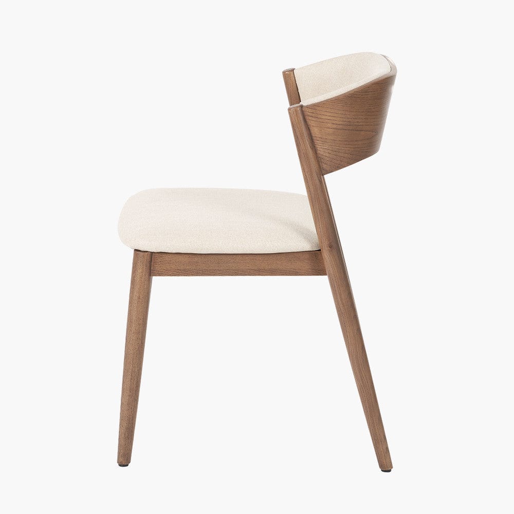 Elias Natural Linen and Dark Ash Wood Curved Back Dining Chair.