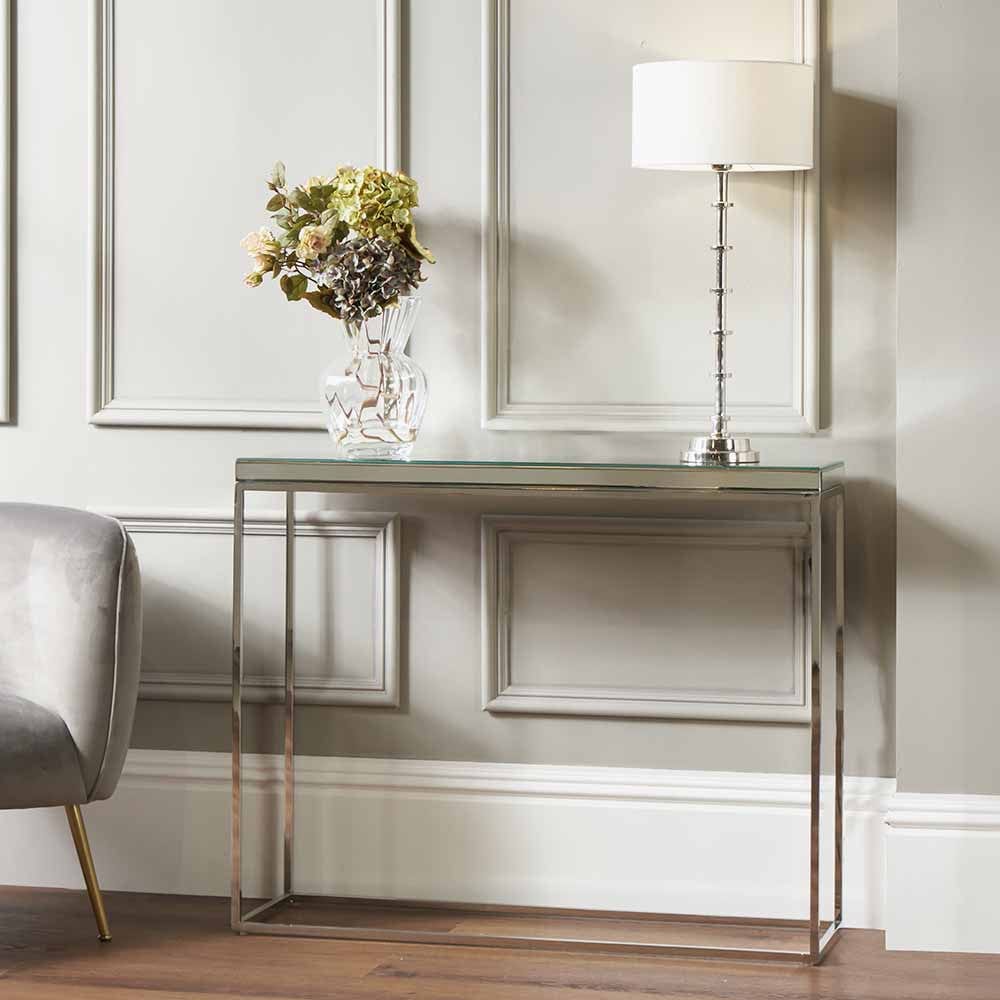 Pacific Lifestyle Living Elysee Mirrored Glass and Silver Metal Console Table House of Isabella UK