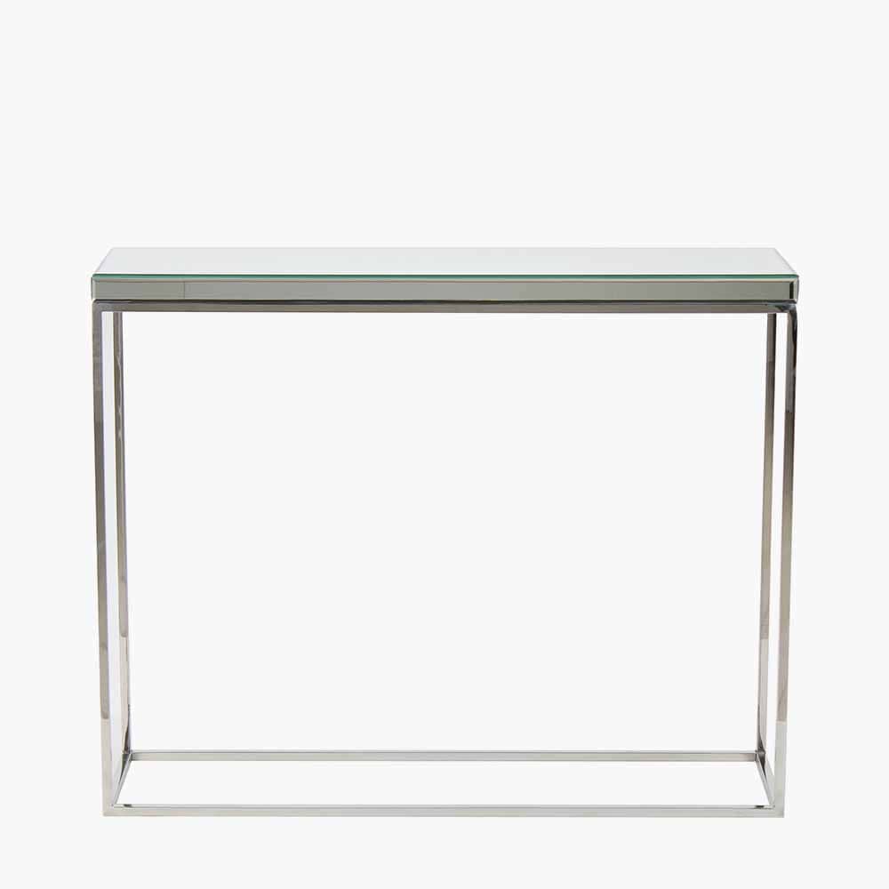 Elysee Mirrored Glass and Silver Metal Console Table.