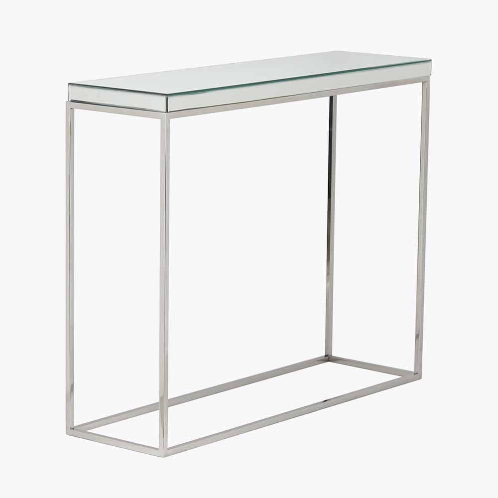 Elysee Mirrored Glass and Silver Metal Console Table.