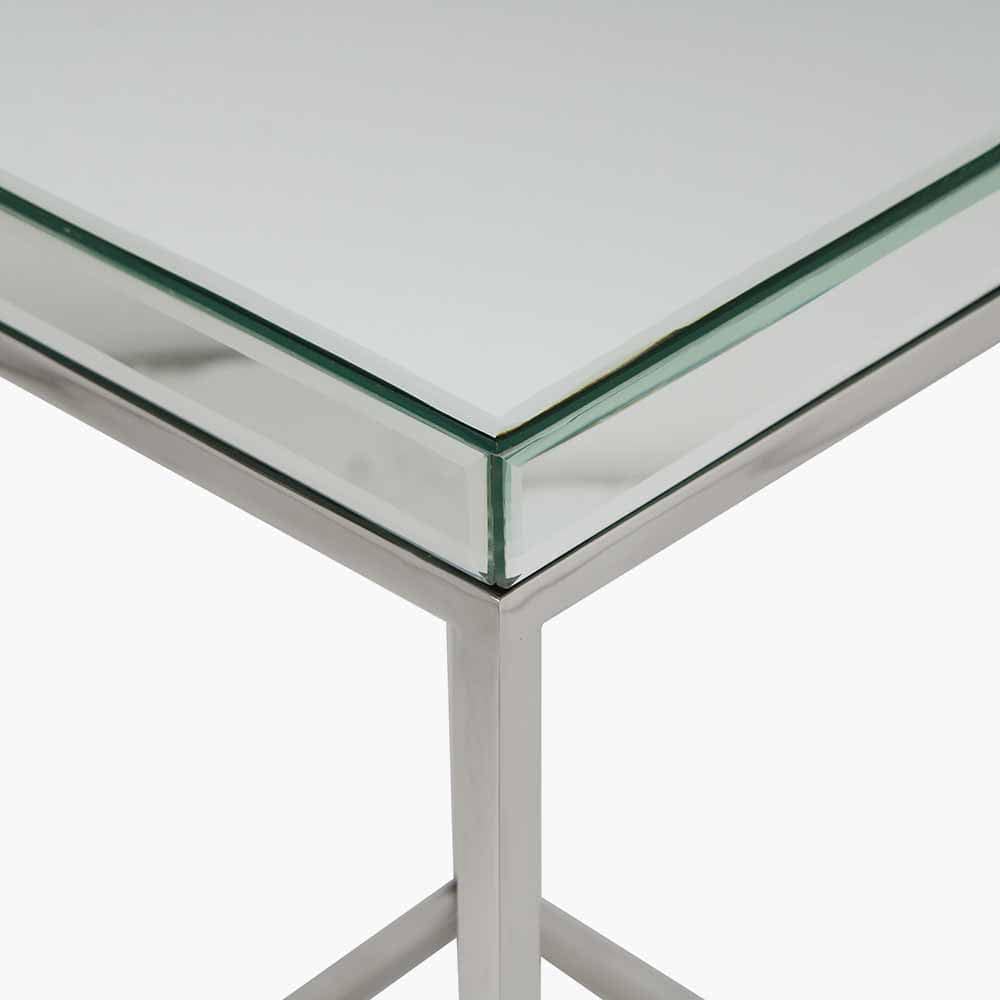 Elysee Mirrored Glass and Silver Metal Console Table.
