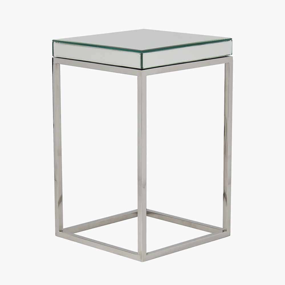 Pacific Lifestyle Living Elysee Mirrored Glass and Silver Metal Small Square Side Table House of Isabella UK