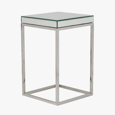 Pacific Lifestyle Living Elysee Mirrored Glass and Silver Metal Small Square Side Table House of Isabella UK