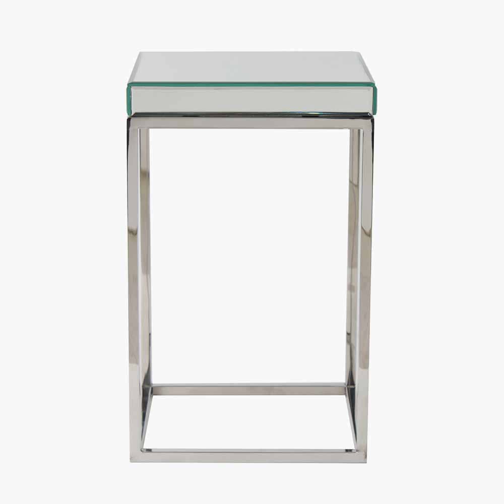 Pacific Lifestyle Living Elysee Mirrored Glass and Silver Metal Small Square Side Table House of Isabella UK