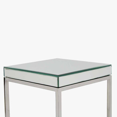 Pacific Lifestyle Living Elysee Mirrored Glass and Silver Metal Small Square Side Table House of Isabella UK