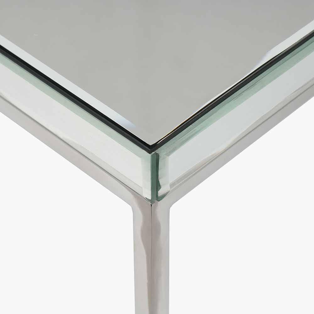 Elysee Mirrored Glass and Silver Metal Square Coffee Table.