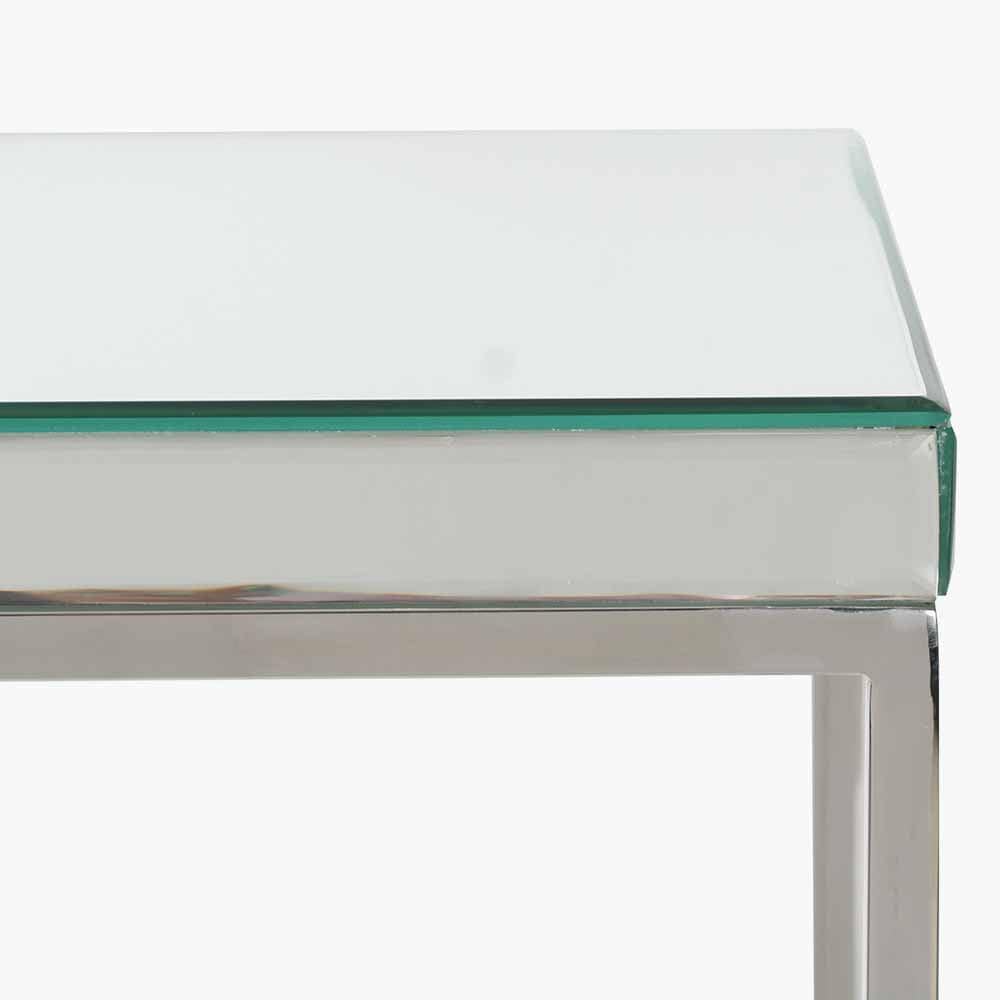 Elysee Mirrored Glass and Silver Metal Square Coffee Table.