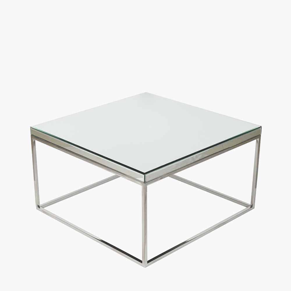 Elysee Mirrored Glass and Silver Metal Square Coffee Table.