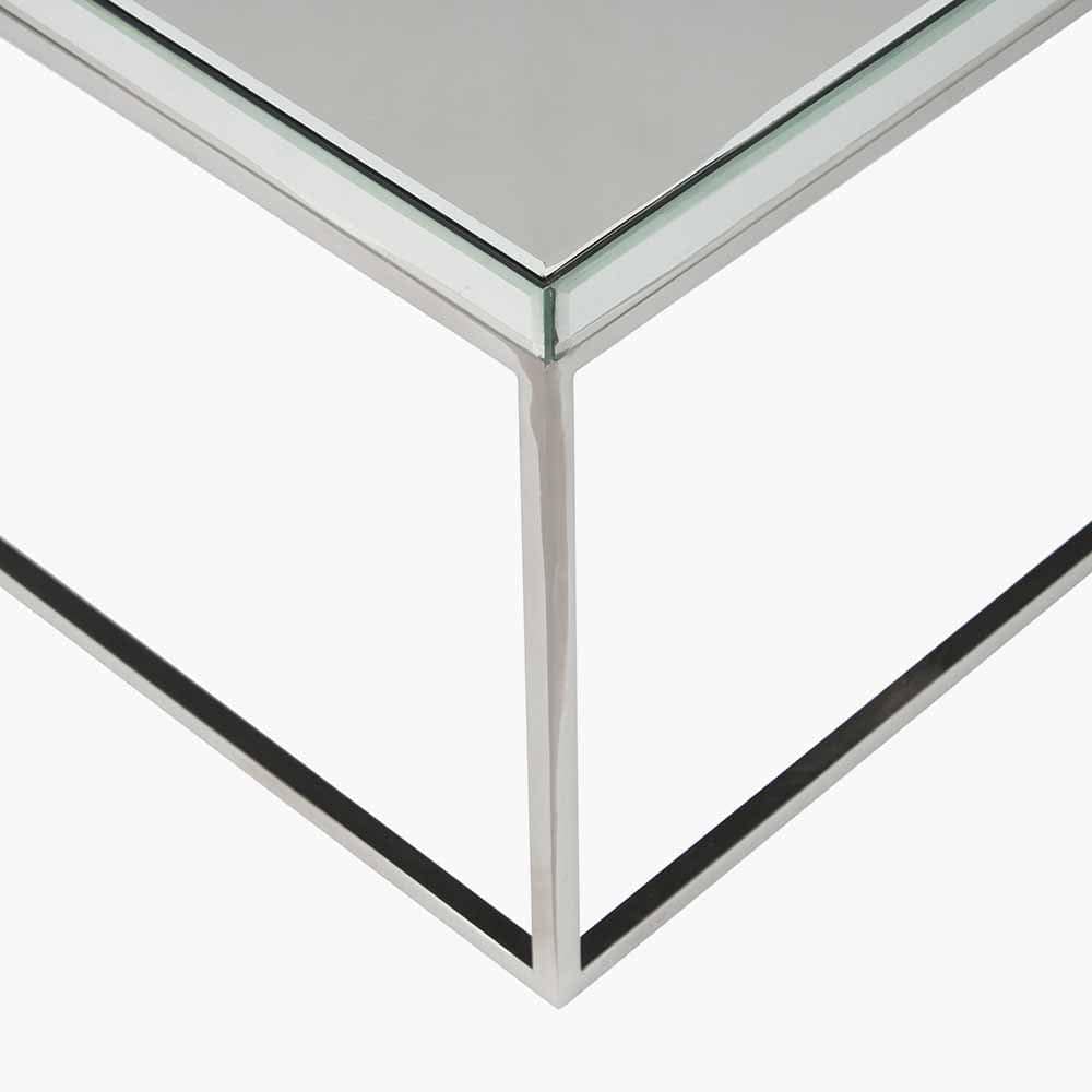 Elysee Mirrored Glass and Silver Metal Square Coffee Table.