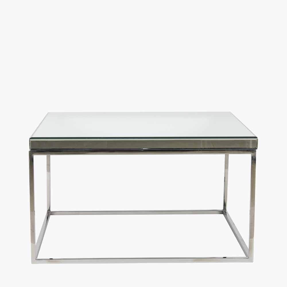 Elysee Mirrored Glass and Silver Metal Square Coffee Table.